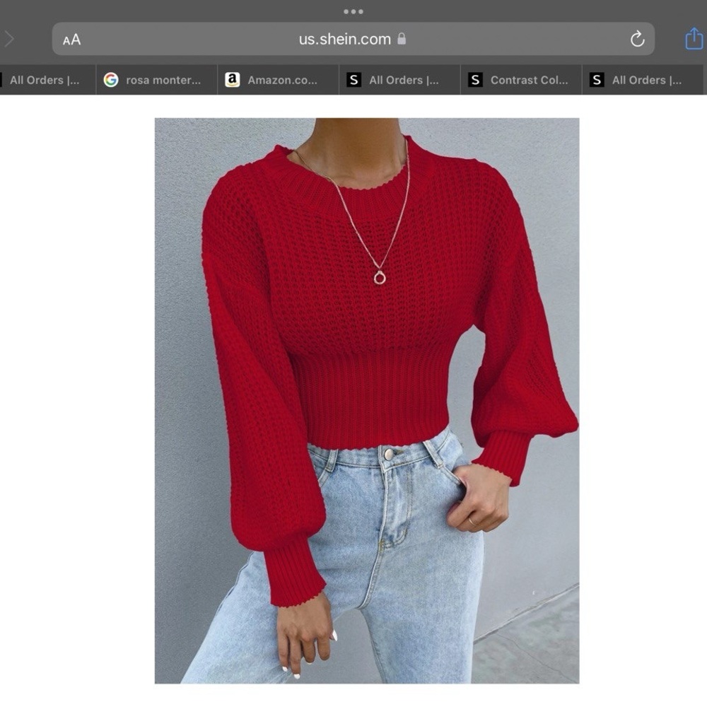 SHEIN Red Knit Sweater with Balloon Sleeves size M